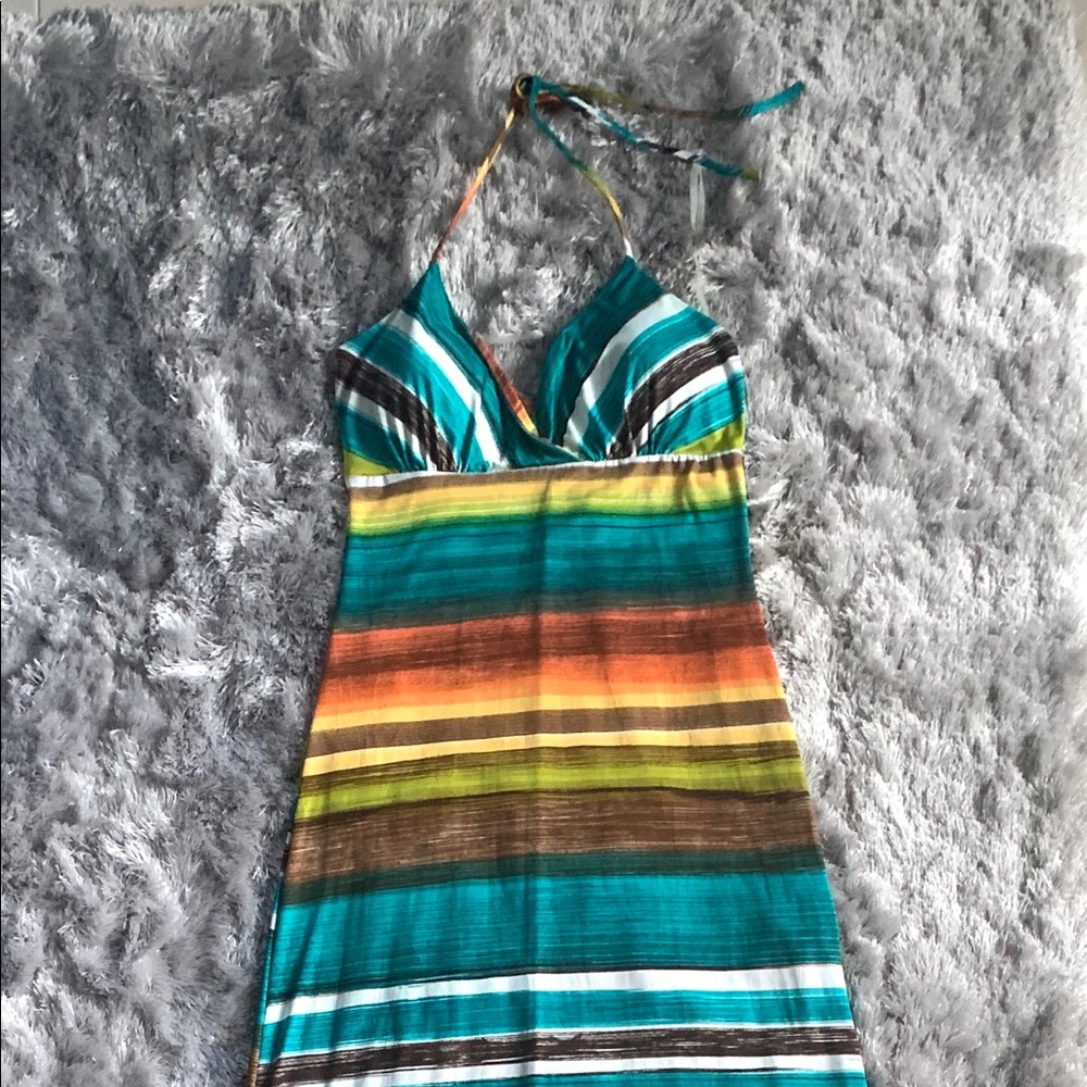Multi-colored halter maxi dress